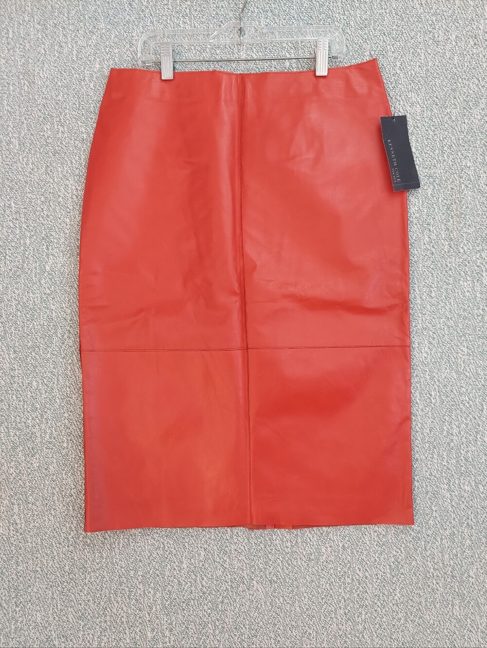 Kenneth Cole Coral Red Leather Pencil Skirt, Sz 10